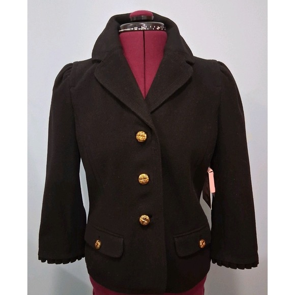 Juicy Couture Wool Blend Single Breast Coat‎ 3/4 Sleeve Y2k Gothic Classic Sz Sm